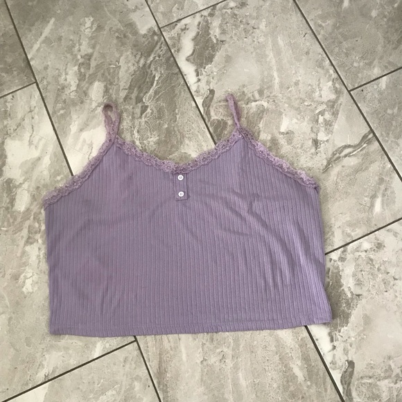 ❤️3X20 Women - Lace Trim Texturized Lilac Crop Cami | 2X - Picture 8 of 9